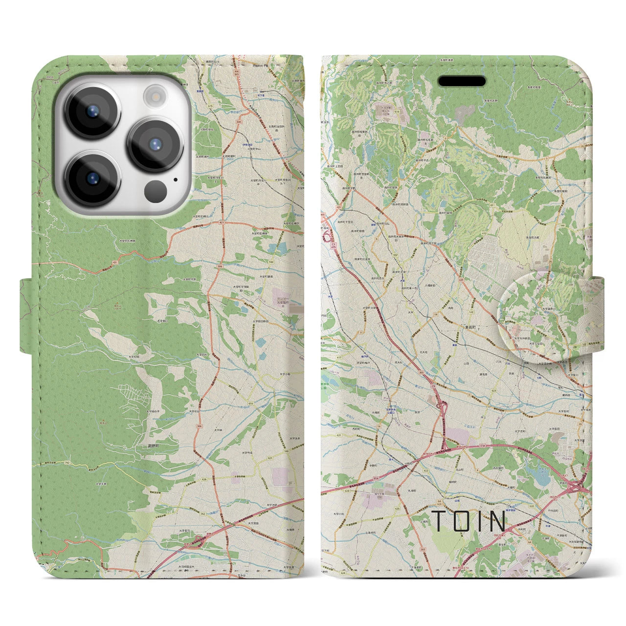 【東員】地図柄iPhoneケース（手帳両面タイプ・ナチュラル）iPhone 14 Pro 用