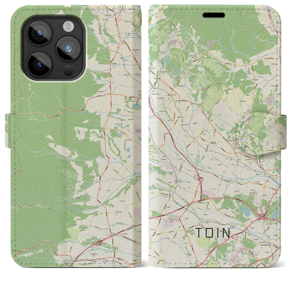 【東員】地図柄iPhoneケース（手帳両面タイプ・ナチュラル）iPhone 15 Pro Max 用
