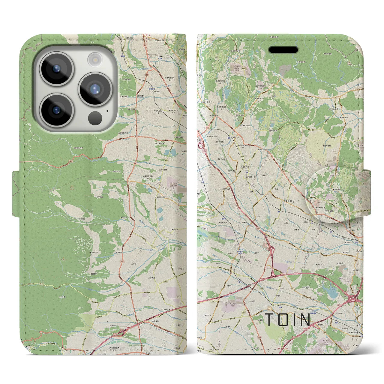 【東員】地図柄iPhoneケース（手帳両面タイプ・ナチュラル）iPhone 15 Pro 用