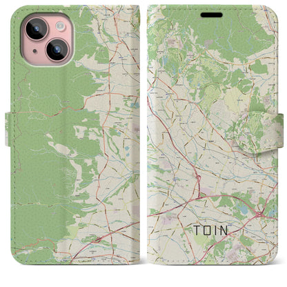 【東員（三重県）】地図柄iPhoneケース（手帳タイプ）ナチュラル・iPhone 15 Plus 用