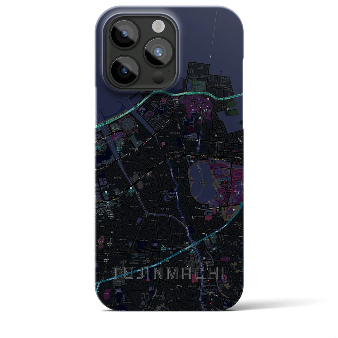 【唐人町】地図柄iPhoneケース（バックカバータイプ・ブラック）iPhone 15 Pro Max 用