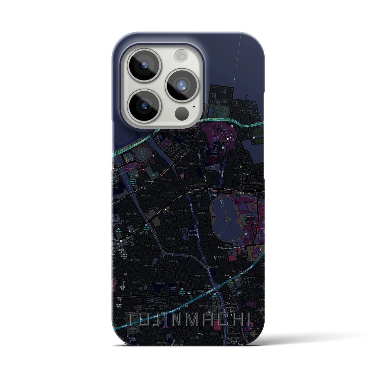 【唐人町】地図柄iPhoneケース（バックカバータイプ・ブラック）iPhone 15 Pro 用