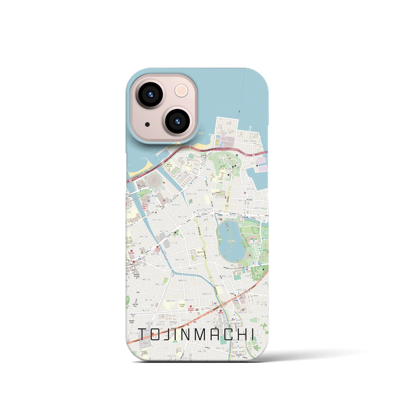 【唐人町】地図柄iPhoneケース（バックカバータイプ・ナチュラル）iPhone 13 mini 用