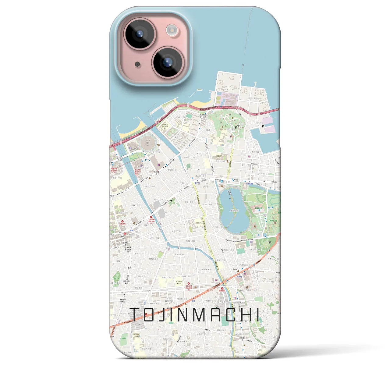 【唐人町】地図柄iPhoneケース（バックカバータイプ・ナチュラル）iPhone 15 Plus 用
