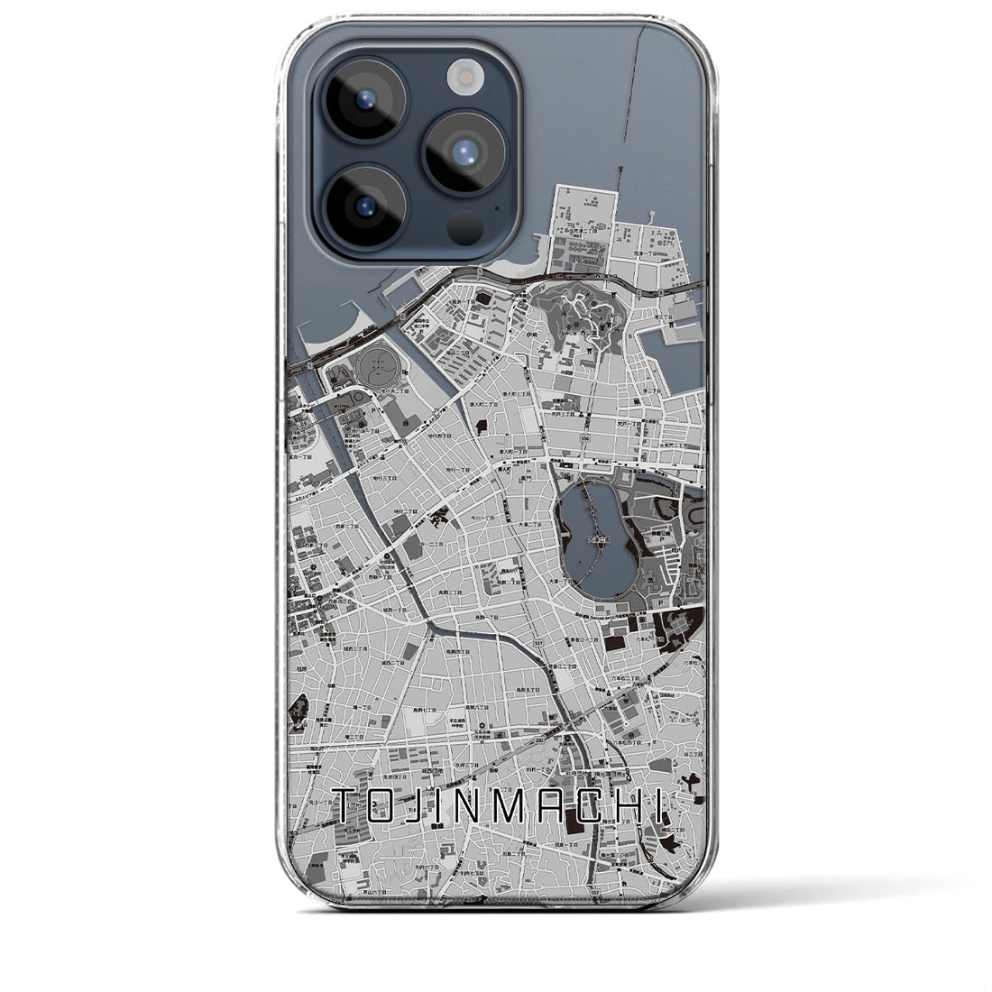 【唐人町】地図柄iPhoneケース（クリアタイプ・モノトーン）iPhone 15 Pro Max 用