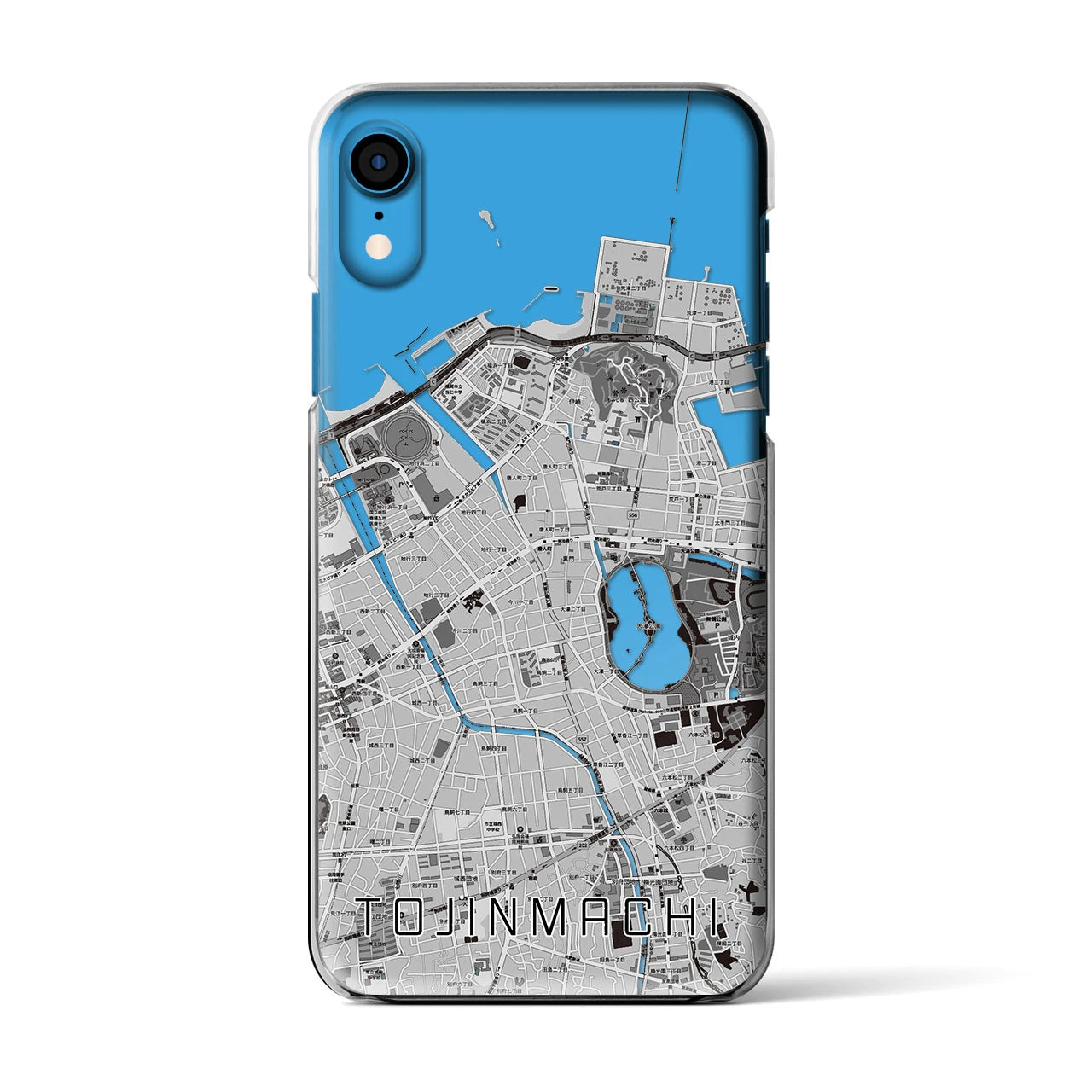 【唐人町】地図柄iPhoneケース（クリアタイプ・モノトーン）iPhone XR 用