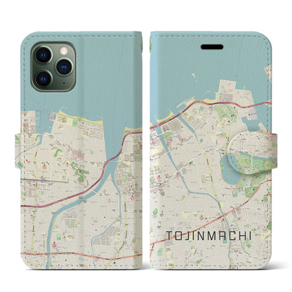 【唐人町（福岡県）】地図柄iPhoneケース（手帳タイプ）ナチュラル・iPhone 11 Pro 用