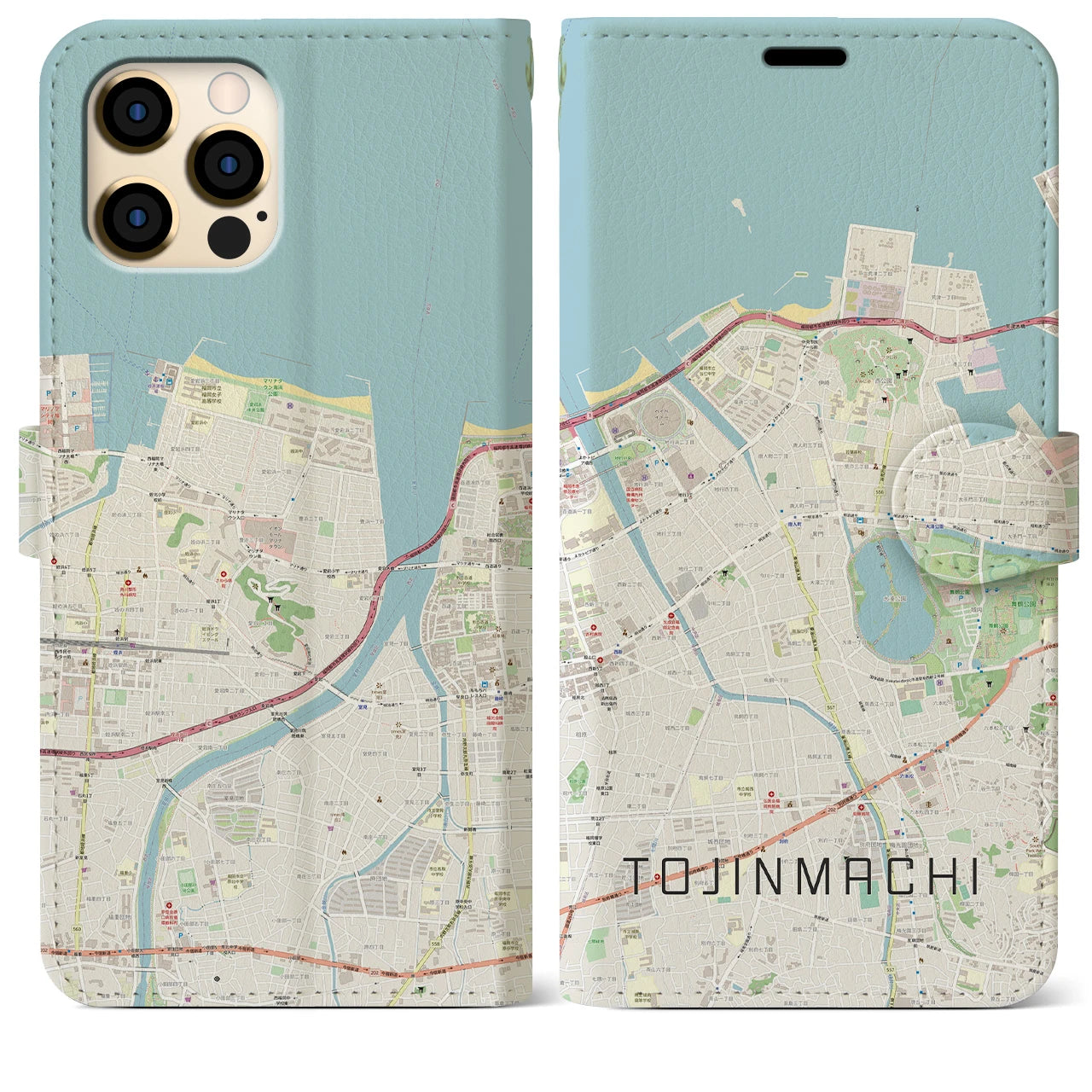 【唐人町】地図柄iPhoneケース（手帳両面タイプ・ナチュラル）iPhone 12 Pro Max 用