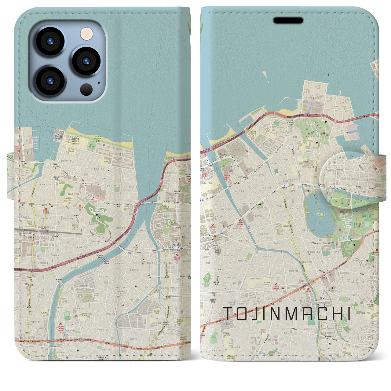 【唐人町】地図柄iPhoneケース（手帳両面タイプ・ナチュラル）iPhone 13 Pro Max 用