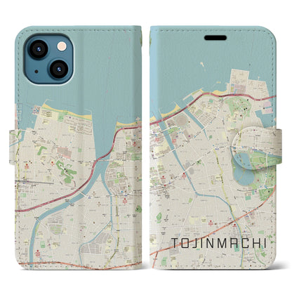 【唐人町（福岡県）】地図柄iPhoneケース（手帳タイプ）ナチュラル・iPhone 13 用