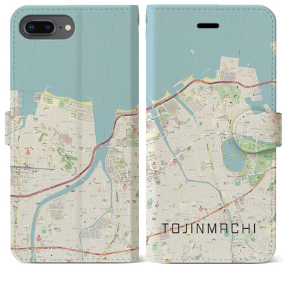 【唐人町（福岡県）】地図柄iPhoneケース（手帳タイプ）ナチュラル・iPhone 8Plus /7Plus / 6sPlus / 6Plus 用