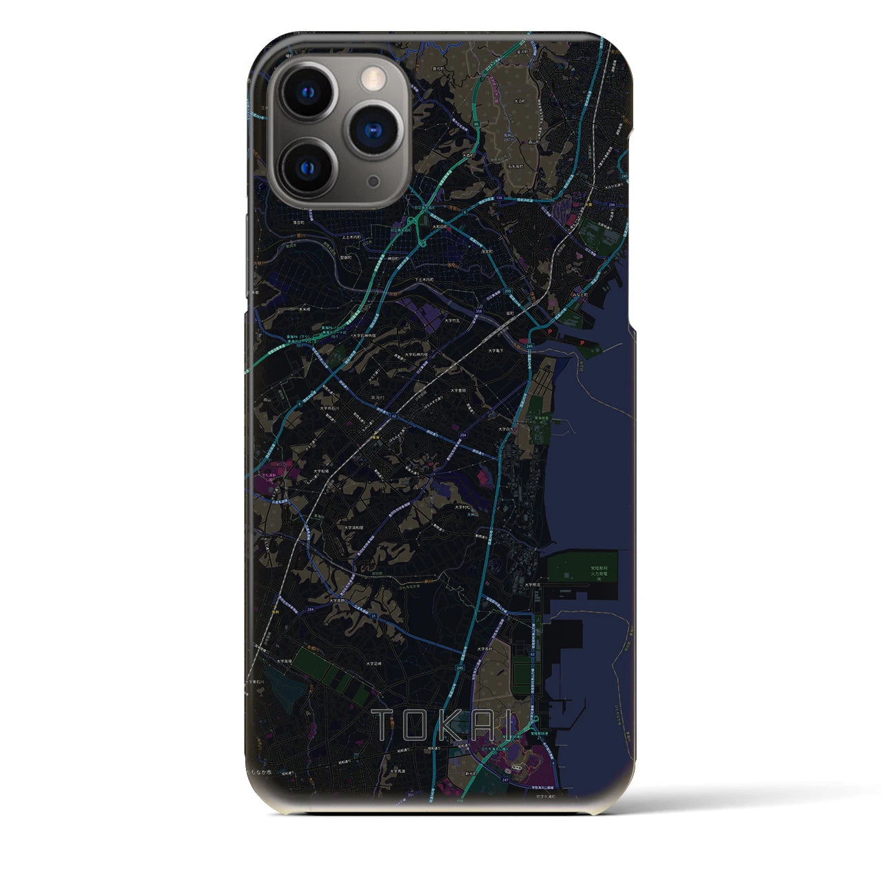 【東海（茨城県）】地図柄iPhoneケース（バックカバータイプ・ブラック）iPhone 11 Pro Max 用