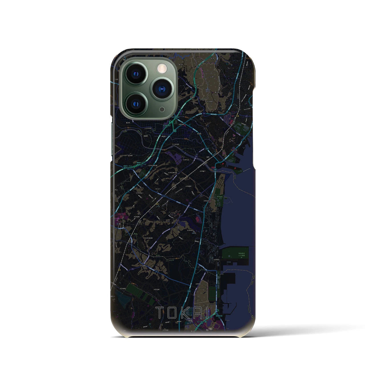 【東海（茨城県）】地図柄iPhoneケース（バックカバータイプ・ブラック）iPhone 11 Pro 用