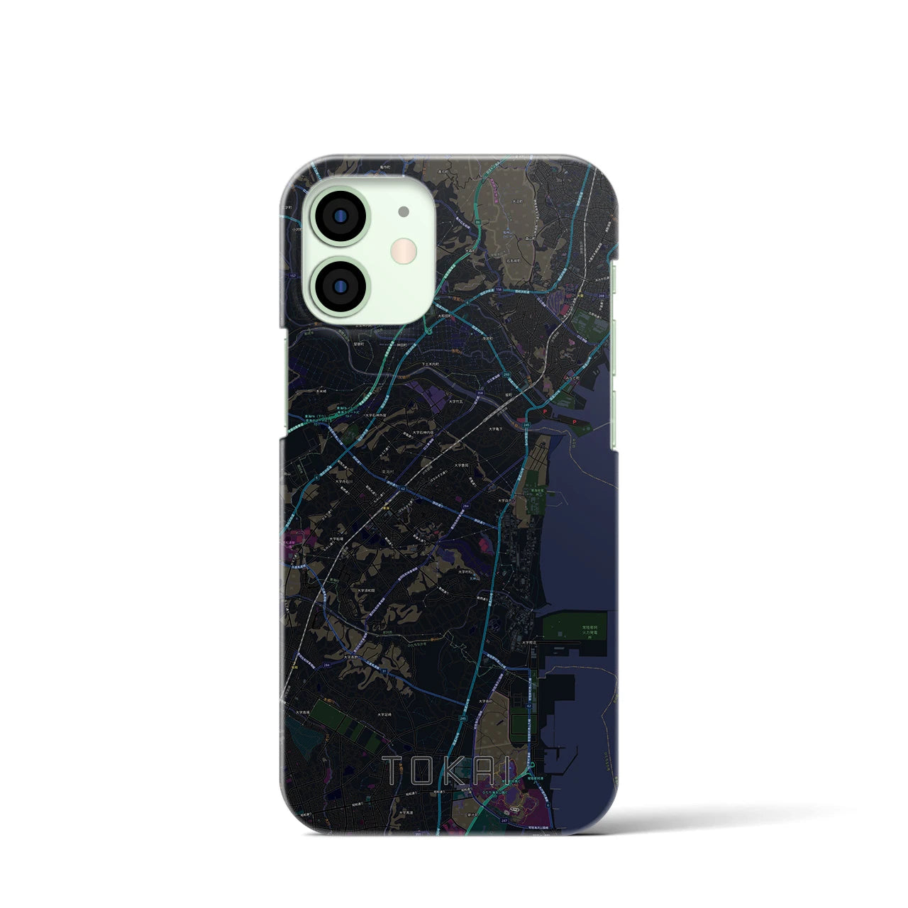 【東海（茨城県）】地図柄iPhoneケース（バックカバータイプ・ブラック）iPhone 12 mini 用