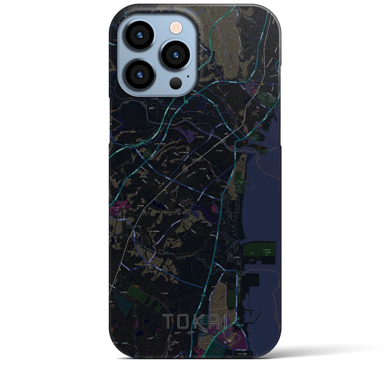 【東海（茨城県）】地図柄iPhoneケース（バックカバータイプ・ブラック）iPhone 13 Pro Max 用