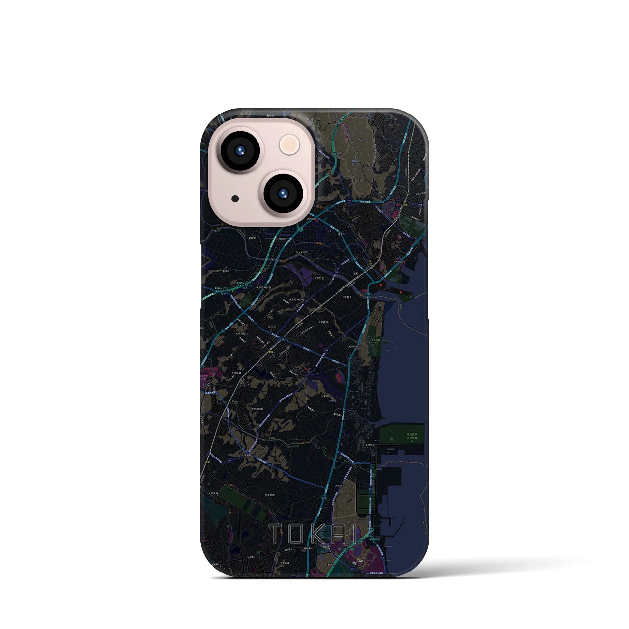 【東海（茨城県）】地図柄iPhoneケース（バックカバータイプ・ブラック）iPhone 13 mini 用