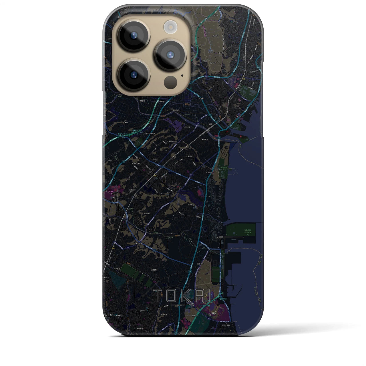 【東海（茨城県）】地図柄iPhoneケース（バックカバータイプ・ブラック）iPhone 14 Pro Max 用