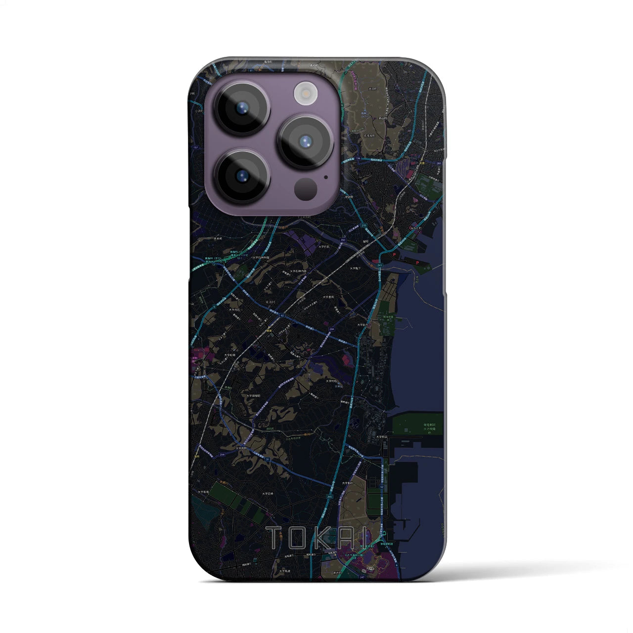【東海（茨城県）】地図柄iPhoneケース（バックカバータイプ・ブラック）iPhone 14 Pro 用