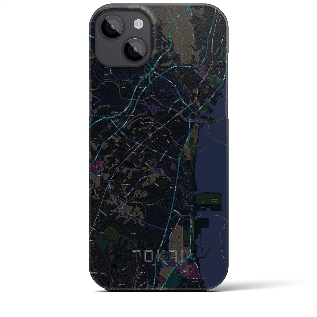 【東海（茨城県）】地図柄iPhoneケース（バックカバータイプ・ブラック）iPhone 14 Plus 用