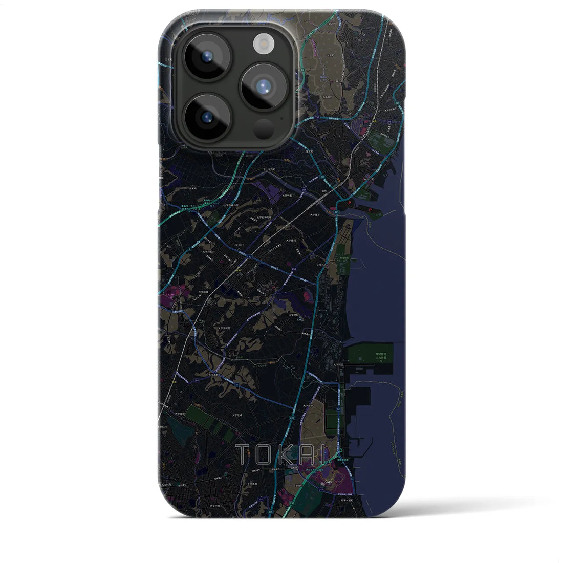 【東海（茨城県）】地図柄iPhoneケース（バックカバータイプ・ブラック）iPhone 15 Pro Max 用