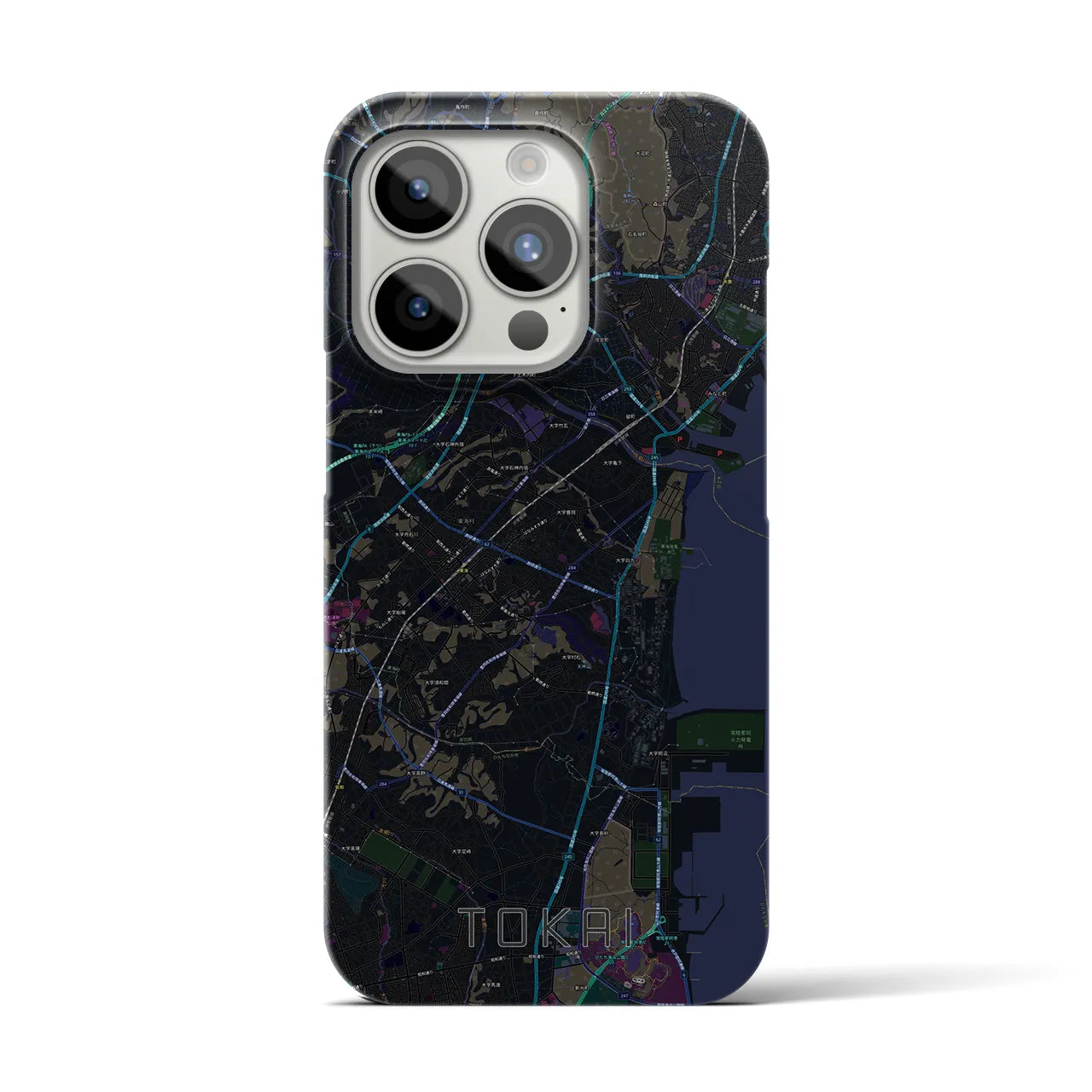 【東海（茨城県）】地図柄iPhoneケース（バックカバータイプ・ブラック）iPhone 15 Pro 用