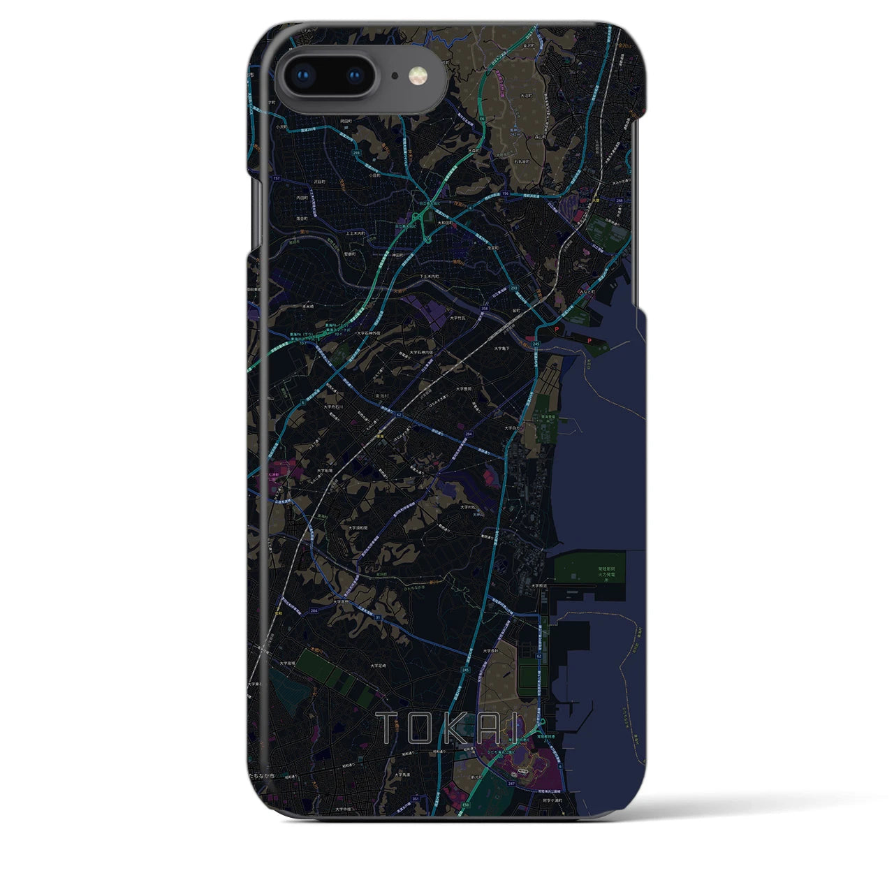 【東海（茨城県）】地図柄iPhoneケース（バックカバータイプ・ブラック）iPhone 8Plus /7Plus / 6sPlus / 6Plus 用