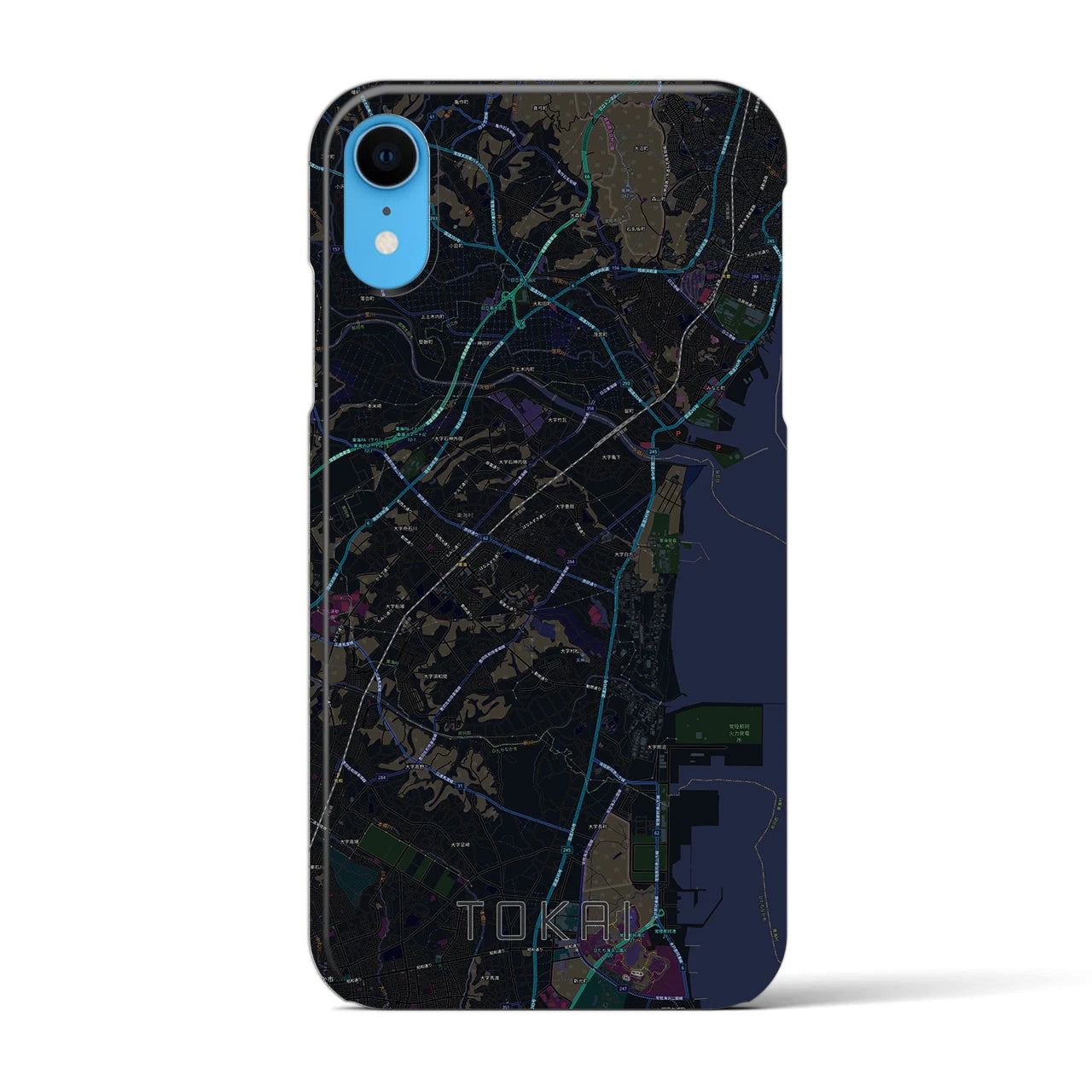 【東海（茨城県）】地図柄iPhoneケース（バックカバータイプ・ブラック）iPhone XR 用