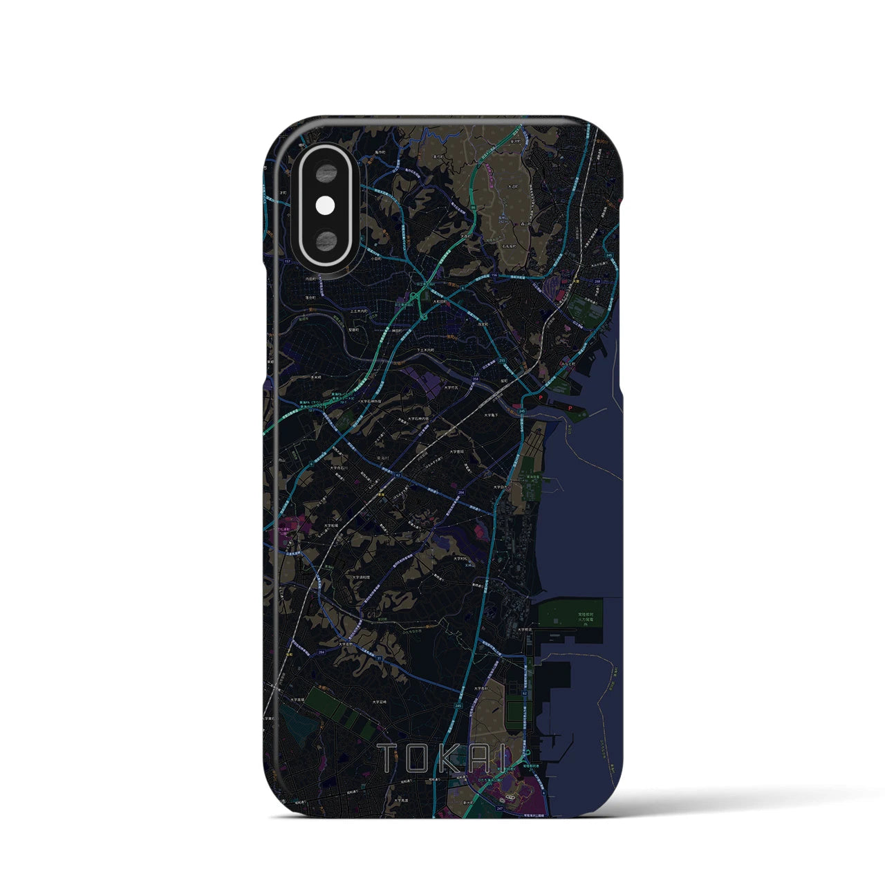 【東海（茨城県）】地図柄iPhoneケース（バックカバータイプ・ブラック）iPhone XS / X 用