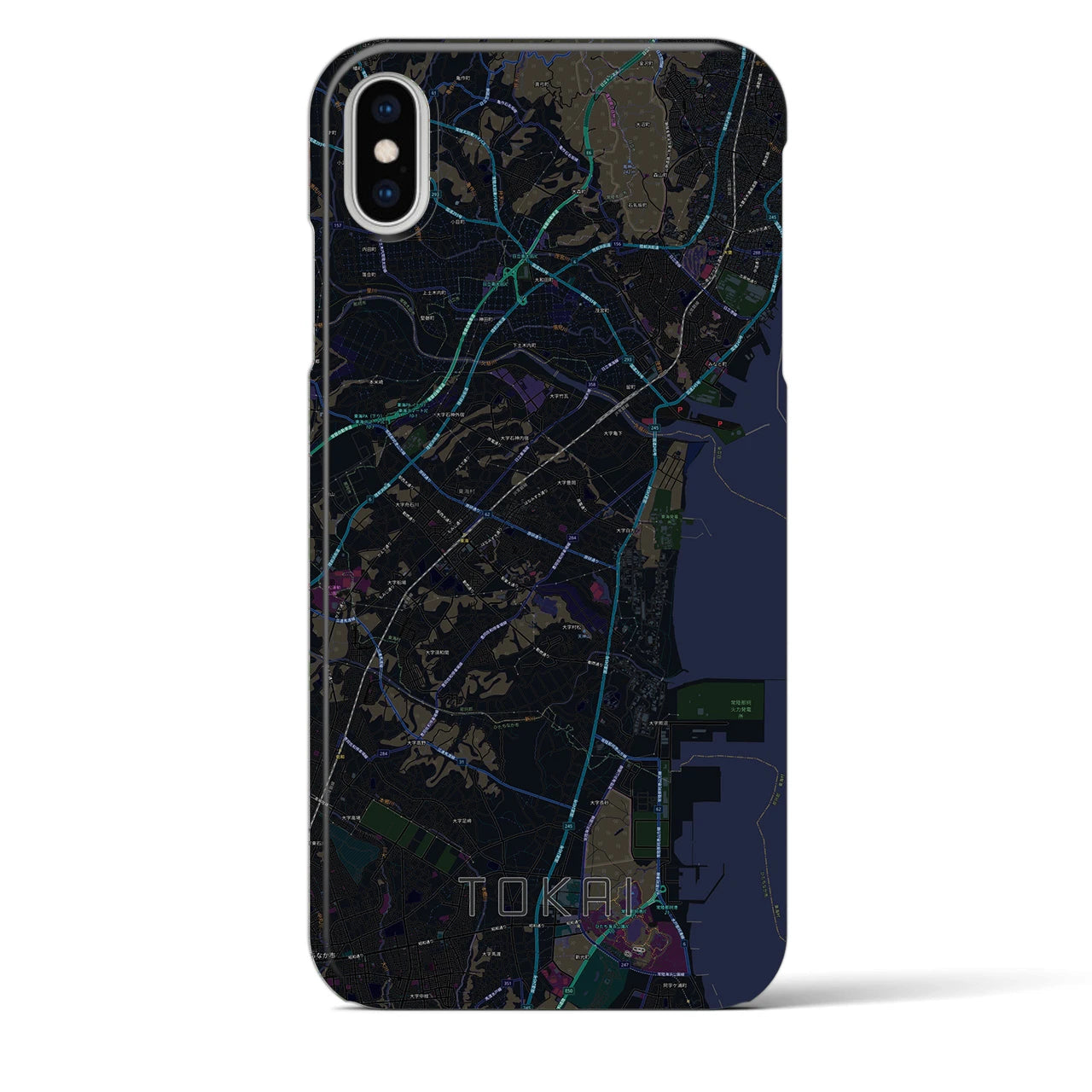 【東海（茨城県）】地図柄iPhoneケース（バックカバータイプ・ブラック）iPhone XS Max 用