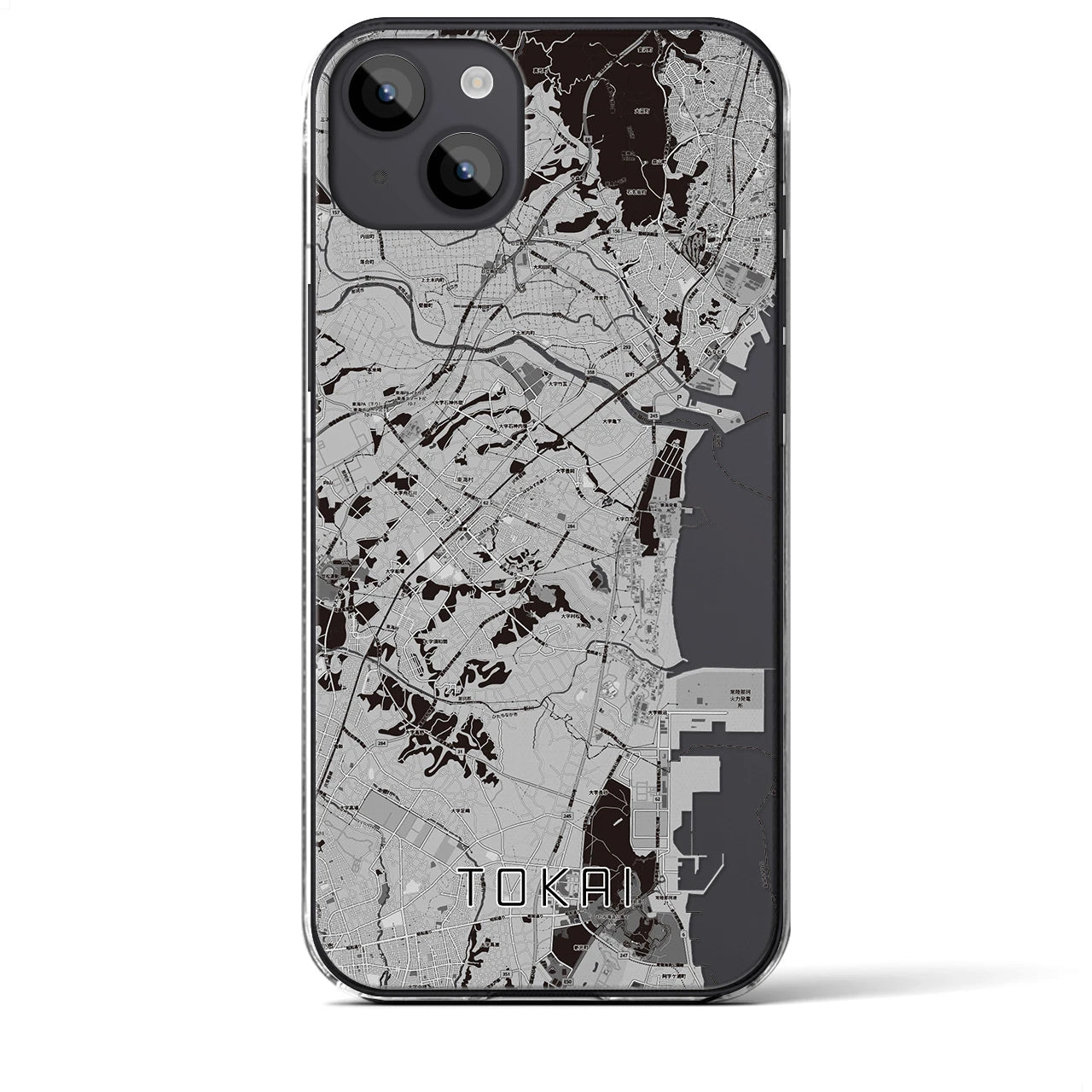 【東海（茨城県）】地図柄iPhoneケース（クリアタイプ・モノトーン）iPhone 14 Plus 用
