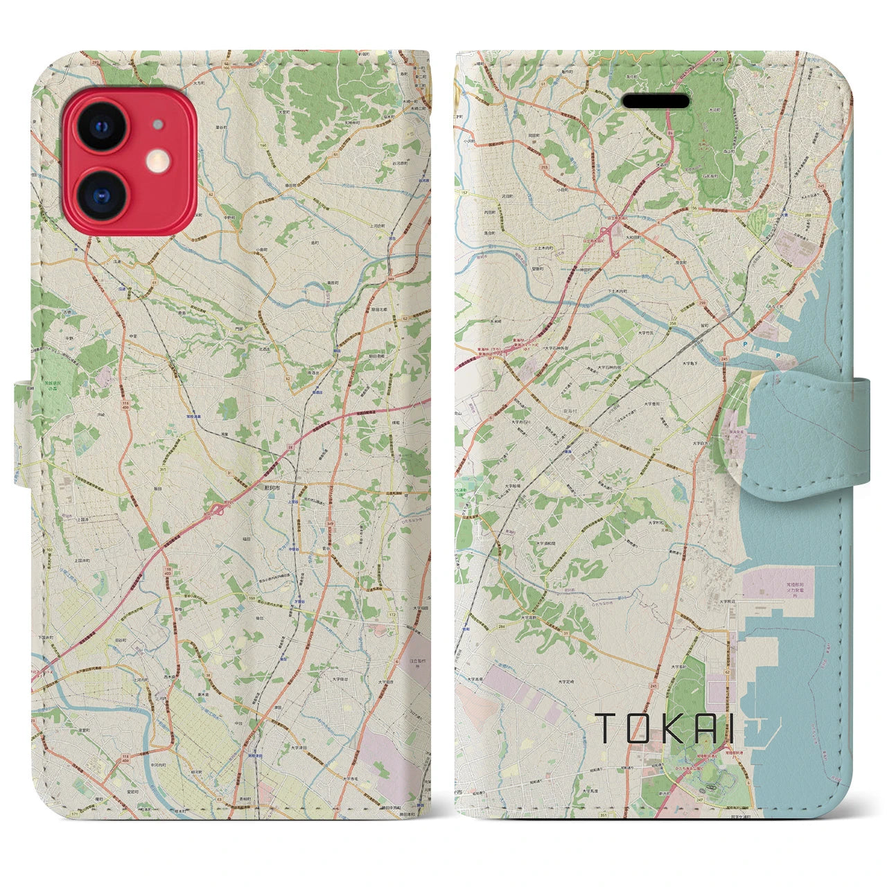 【東海（茨城県）】地図柄iPhoneケース（手帳両面タイプ・ナチュラル）iPhone 11 用