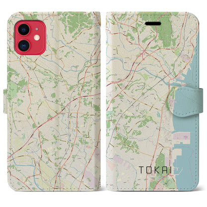 【東海（茨城県）】地図柄iPhoneケース（手帳タイプ）ナチュラル・iPhone 11 用