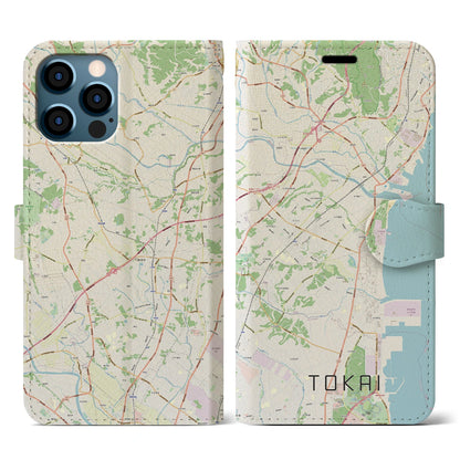 【東海（茨城県）】地図柄iPhoneケース（手帳タイプ）ナチュラル・iPhone 12 / 12 Pro 用