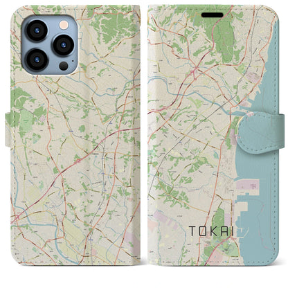 【東海（茨城県）】地図柄iPhoneケース（手帳タイプ）ナチュラル・iPhone 13 Pro Max 用