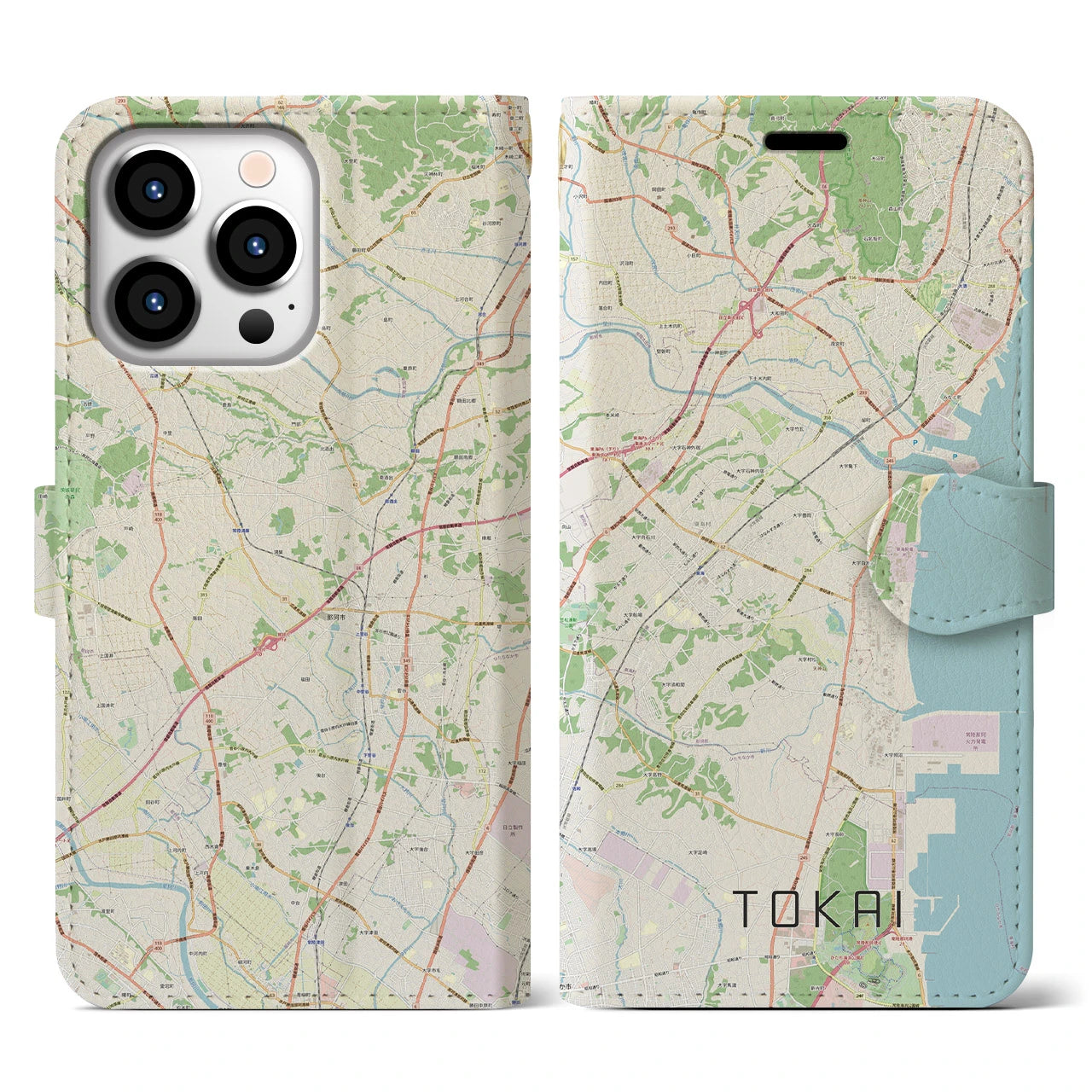 【東海（茨城県）】地図柄iPhoneケース（手帳両面タイプ・ナチュラル）iPhone 13 Pro 用