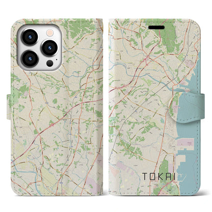 【東海（茨城県）】地図柄iPhoneケース（手帳タイプ）ナチュラル・iPhone 13 Pro 用