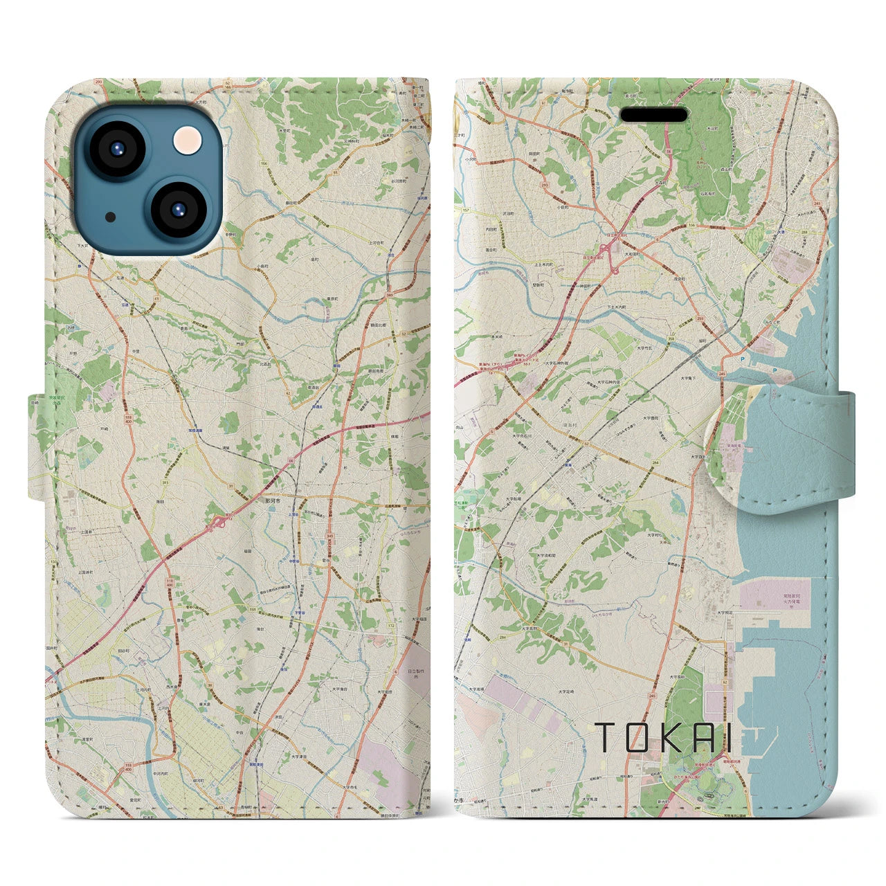【東海（茨城県）】地図柄iPhoneケース（手帳両面タイプ・ナチュラル）iPhone 13 用