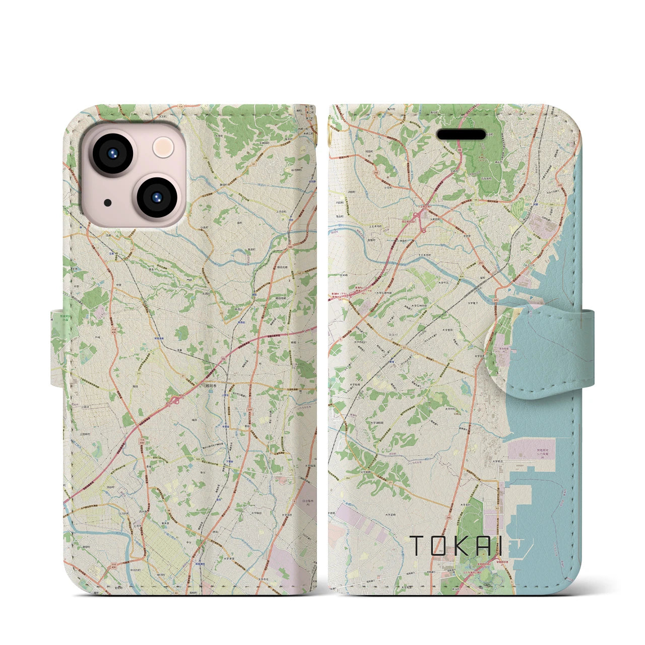 【東海（茨城県）】地図柄iPhoneケース（手帳両面タイプ・ナチュラル）iPhone 13 mini 用
