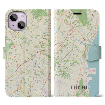 【東海（茨城県）】地図柄iPhoneケース（手帳タイプ）ナチュラル・iPhone 14 用