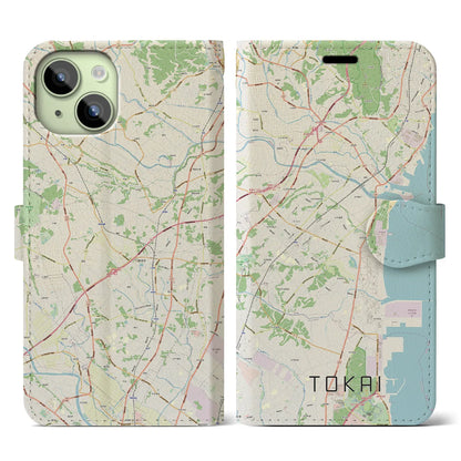 【東海（茨城県）】地図柄iPhoneケース（手帳タイプ）ナチュラル・iPhone 15 用