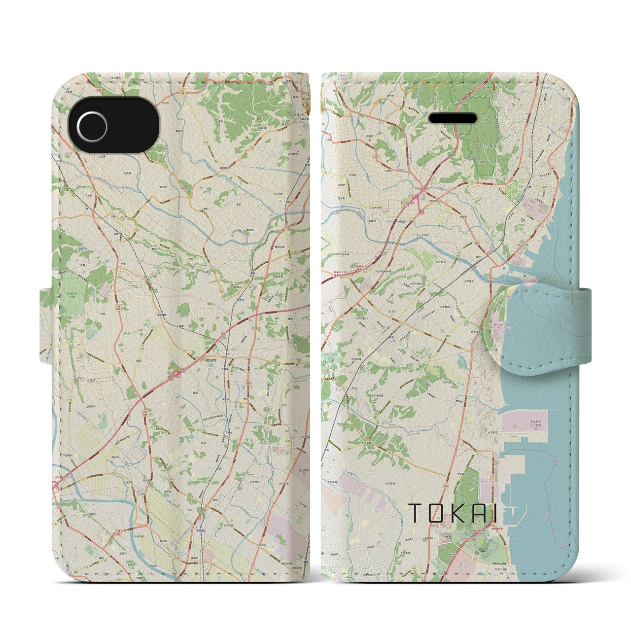 【東海（茨城県）】地図柄iPhoneケース（手帳両面タイプ・ナチュラル）iPhone SE（第3 / 第2世代） / 8 / 7 / 6s / 6 用