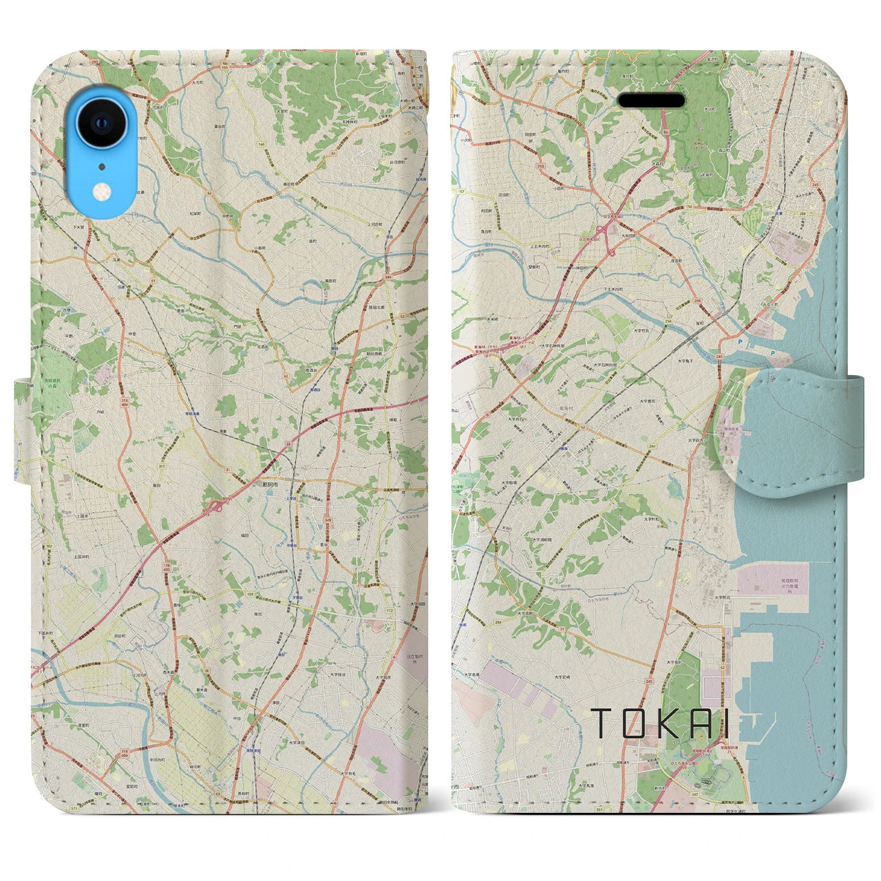 【東海（茨城県）】地図柄iPhoneケース（手帳両面タイプ・ナチュラル）iPhone XR 用