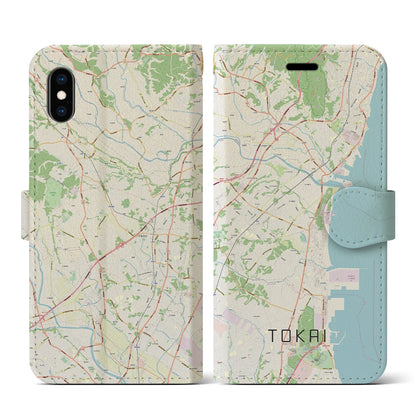 【東海（茨城県）】地図柄iPhoneケース（手帳タイプ）ナチュラル・iPhone XS / X 用