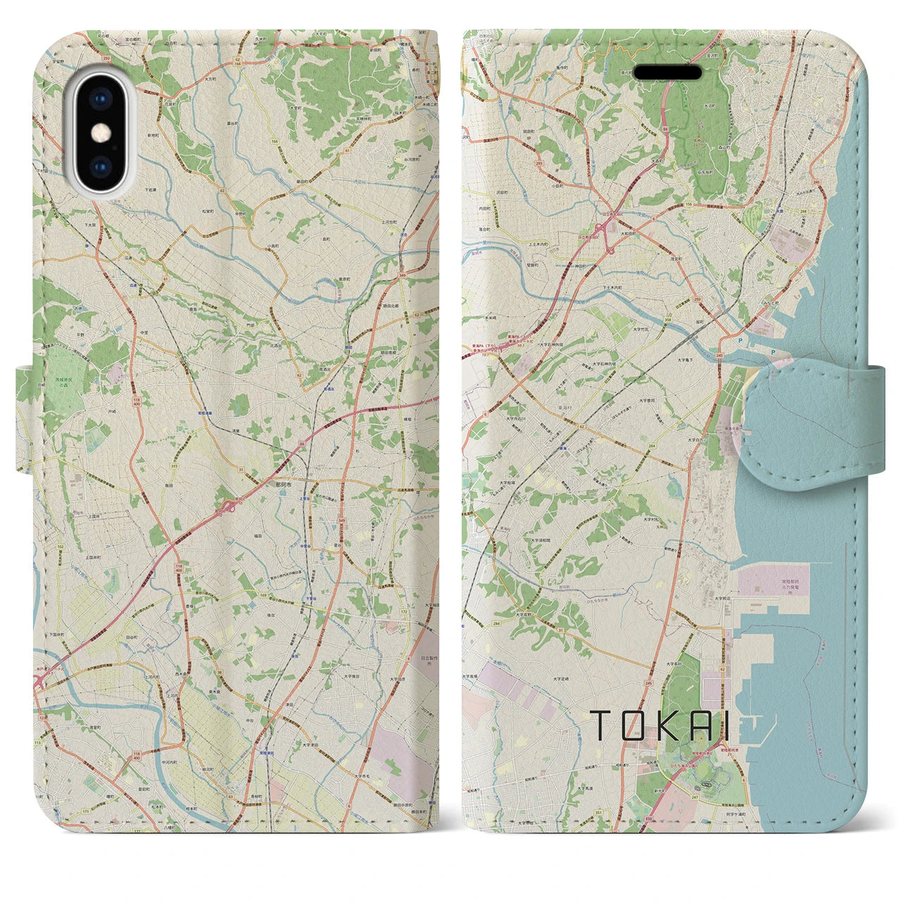【東海（茨城県）】地図柄iPhoneケース（手帳両面タイプ・ナチュラル）iPhone XS Max 用