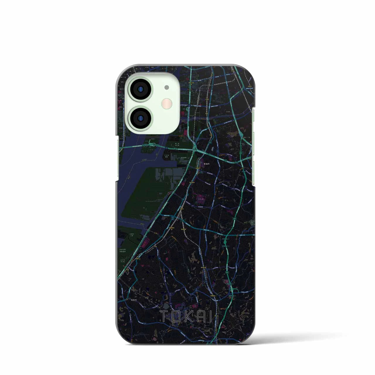【東海】地図柄iPhoneケース（バックカバータイプ・ブラック）iPhone 12 mini 用