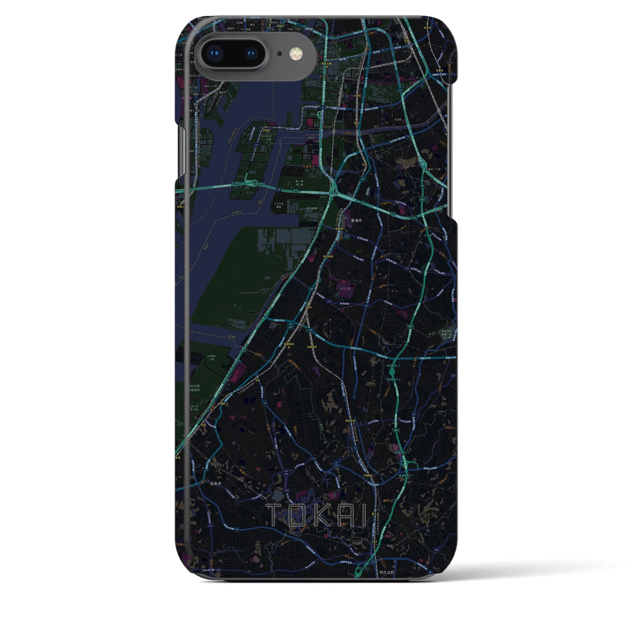 【東海】地図柄iPhoneケース（バックカバータイプ・ブラック）iPhone 8Plus /7Plus / 6sPlus / 6Plus 用