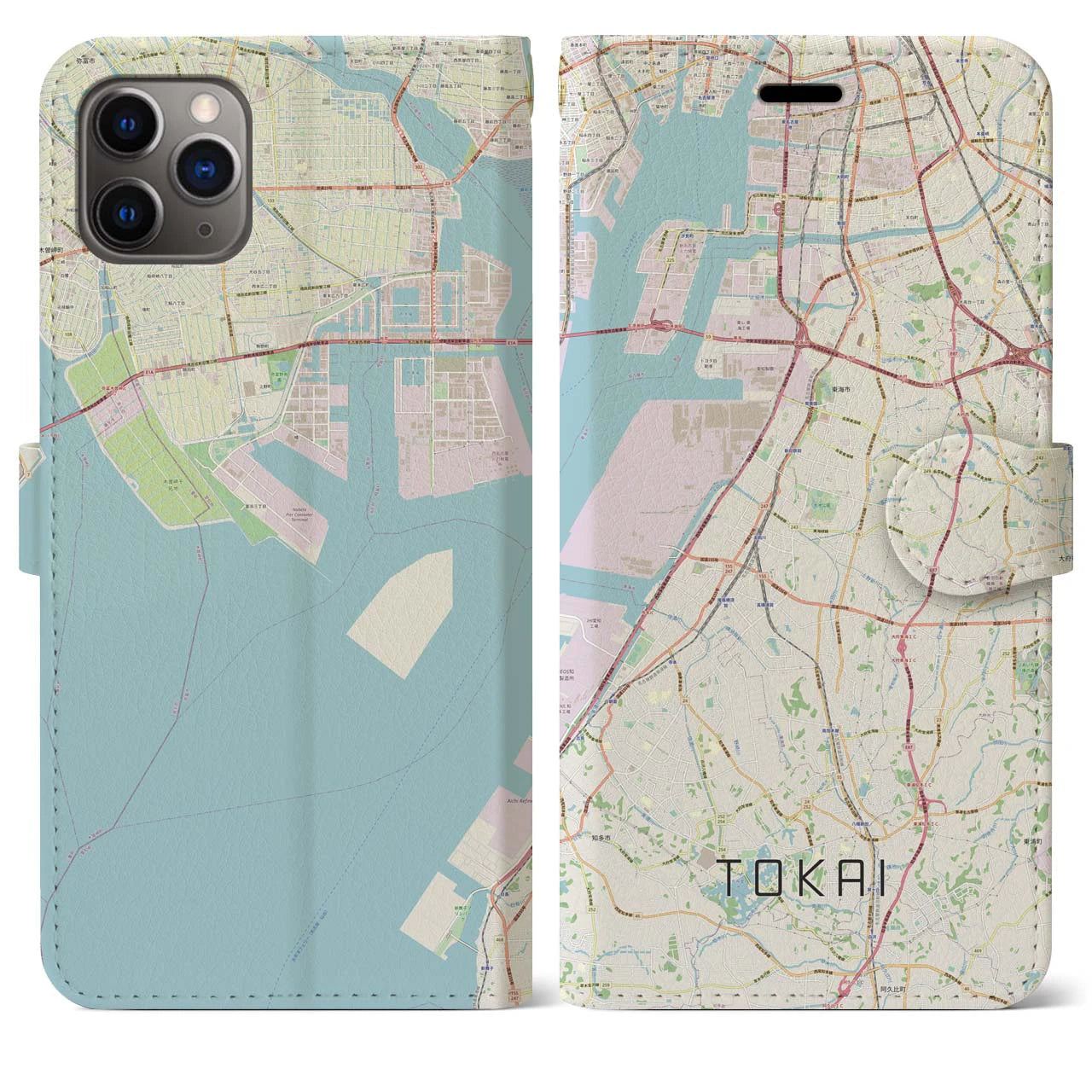 【東海】地図柄iPhoneケース（手帳両面タイプ・ナチュラル）iPhone 11 Pro Max 用