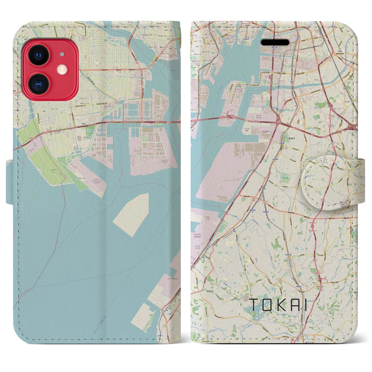 【東海】地図柄iPhoneケース（手帳両面タイプ・ナチュラル）iPhone 11 用