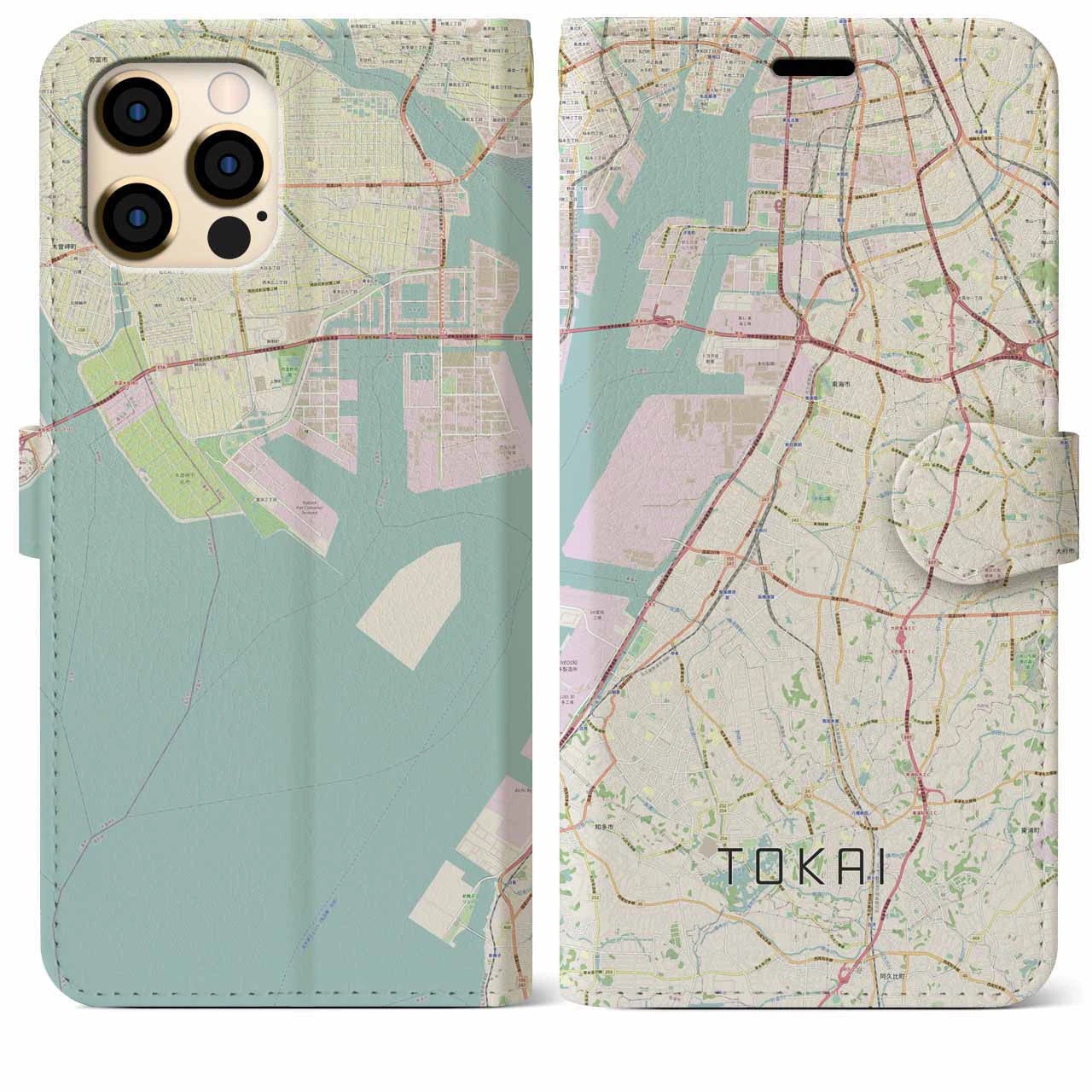 【東海】地図柄iPhoneケース（手帳両面タイプ・ナチュラル）iPhone 12 Pro Max 用
