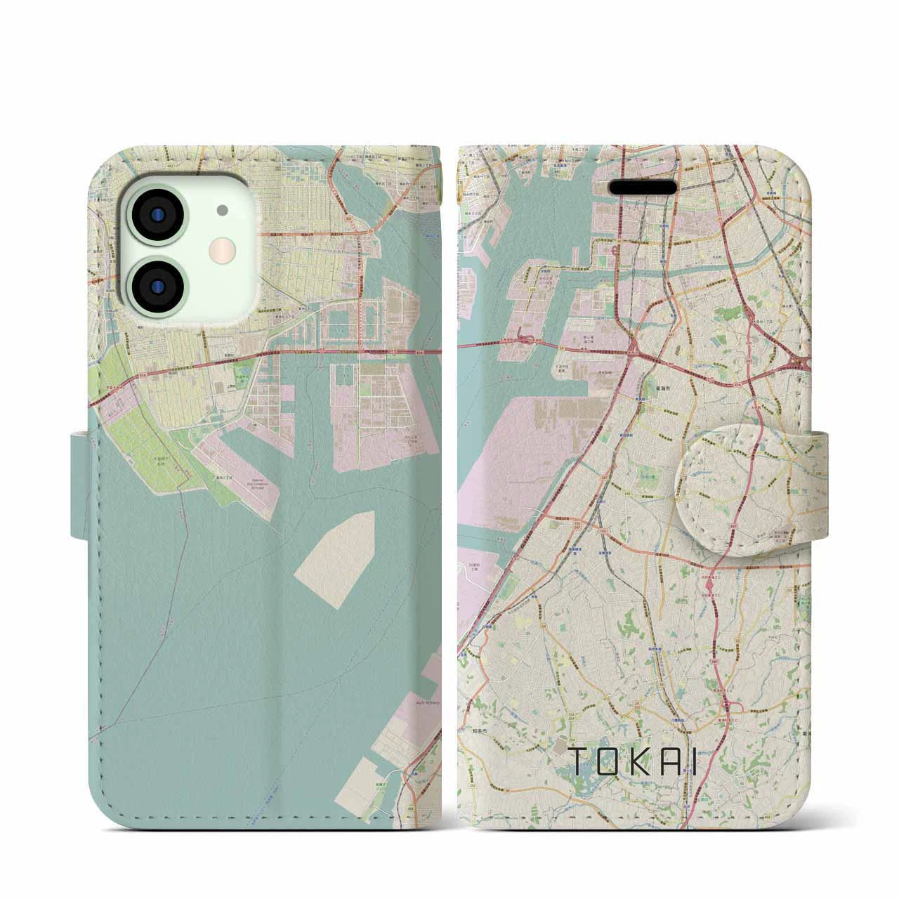 【東海】地図柄iPhoneケース（手帳両面タイプ・ナチュラル）iPhone 12 mini 用